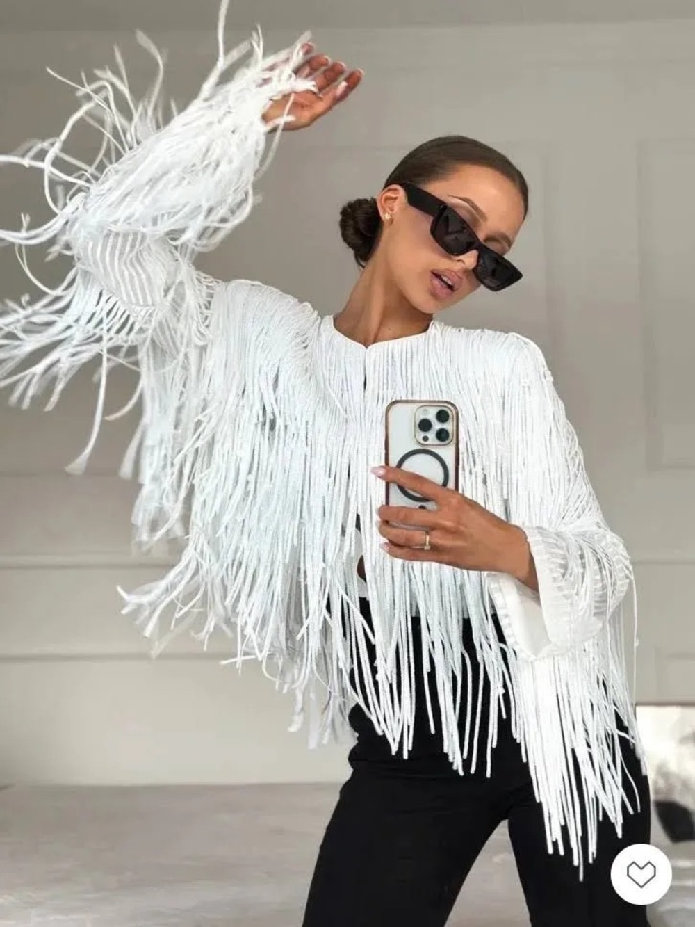 Zara ZW Collection White Sequin Fringe Jacket Size Medium